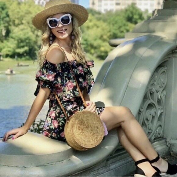 Free People BLK Floral Flowy Short Set Cottagecore Summer Festival XS Coquette - Picture 3 of 12